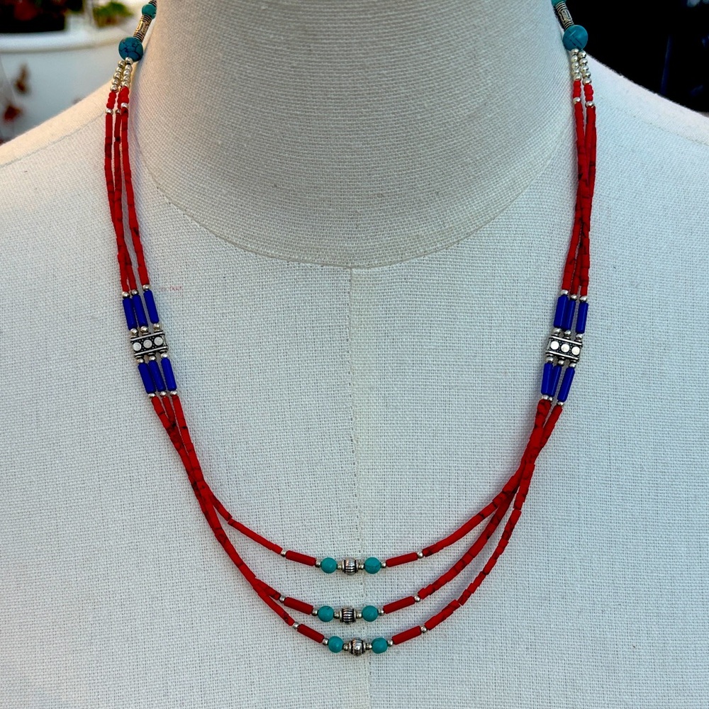 Red and Blue Beaded Necklace